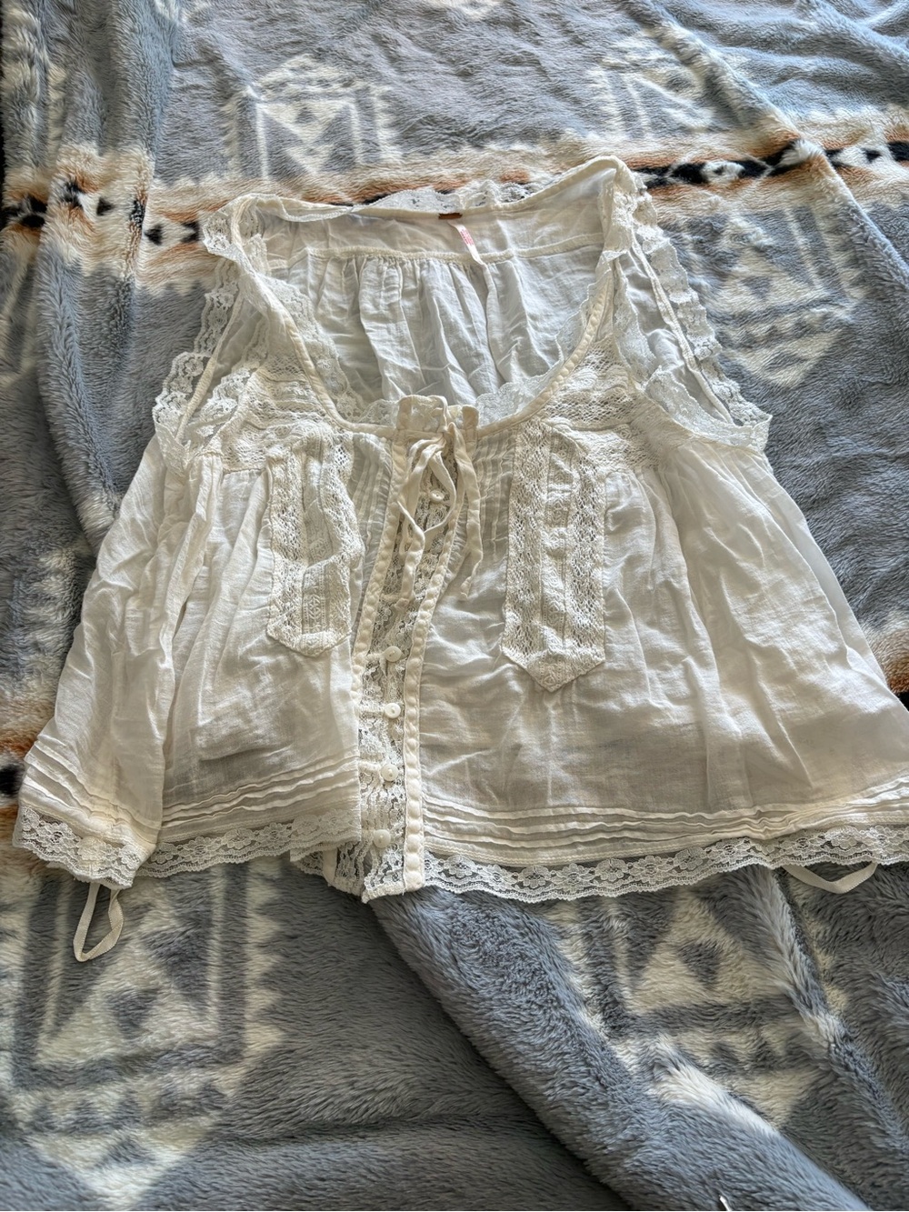 Free People White Lace-Trim Cotton Camisole